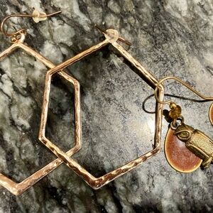 Hexagonal Gold Earrings + Y2K enamel Owls